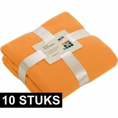 10x fleece woondekens/woonplaids oranje 130 x 170 cm