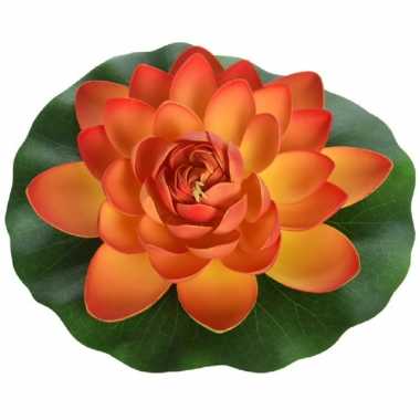 1x oranje waterlelie kunstbloemen vijverdecoratie 18 cm