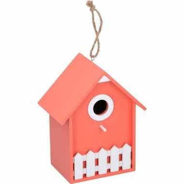 1x oranje/witte vogelhuisjes/vogelhuizen 20 cm van hout