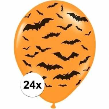 24x mat oranje ballonnen met zwarte vleermuis print 30 cm halloween feest/party versiering