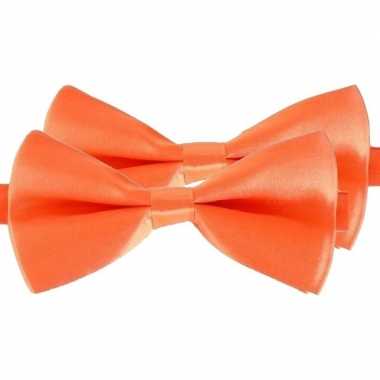 2x oranje verkleed vlinderstrikken/vlinderdassen 14 cm voor dames/heren