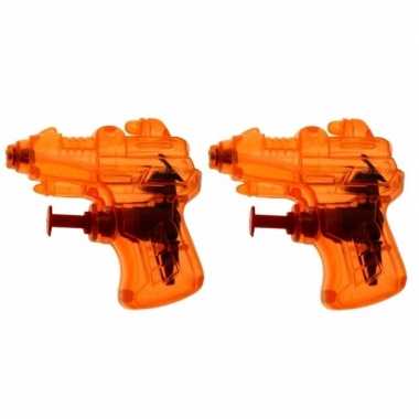 2x stuks kleine waterpistolen oranje 7 cm