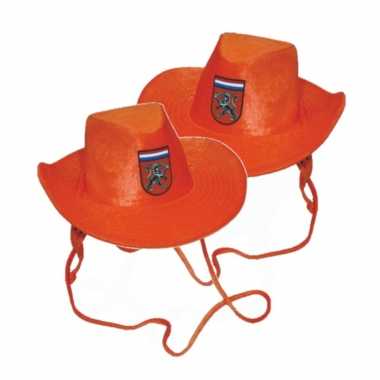 2x stuks oranje cowboyhoed voor volwassenen