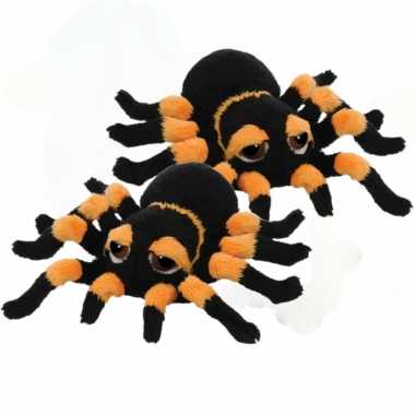2x stuks oranje met zwarte spinnen knuffels 13 cm knuffeldieren