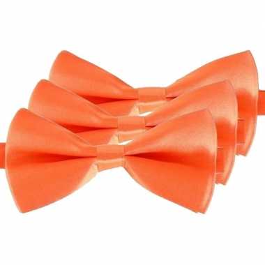 3x oranje verkleed vlinderstrikken/vlinderdassen 14 cm voor dames/heren