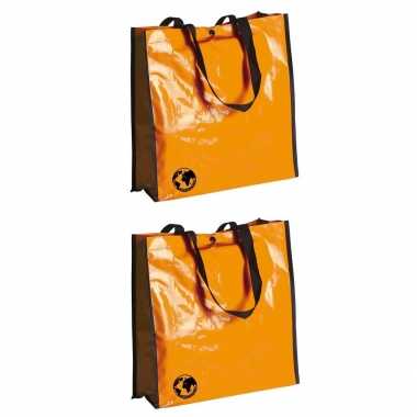3x stuks eco shopper boodschappen opberg tassen oranje 38 x 38 cm