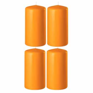 4x kaarsen oranje 6 x 15 cm 58 branduren sfeerkaarsen