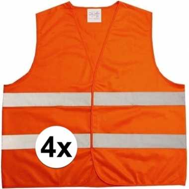 4x neon oranje veiligheidsvest voor volwassenen