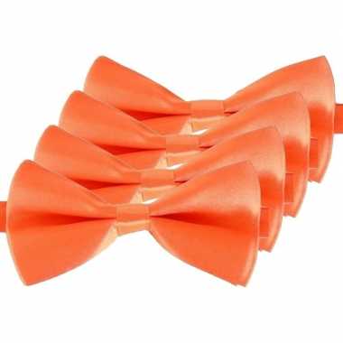 4x oranje verkleed vlinderstrikken/vlinderdassen 14 cm voor dames/heren