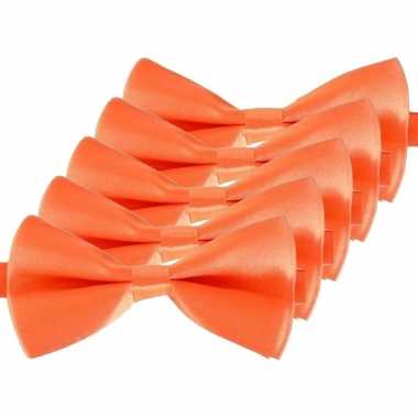 5x oranje verkleed vlinderstrikken/vlinderdassen 14 cm voor dames/heren
