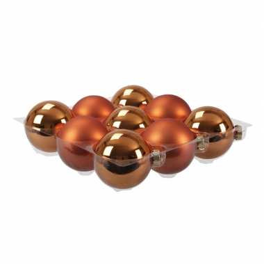9x glazen kerstballen mat/glans goudsbloem oranje 10 cm