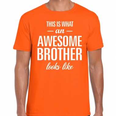 Awesome brother fun t-shirt oranje voor heren