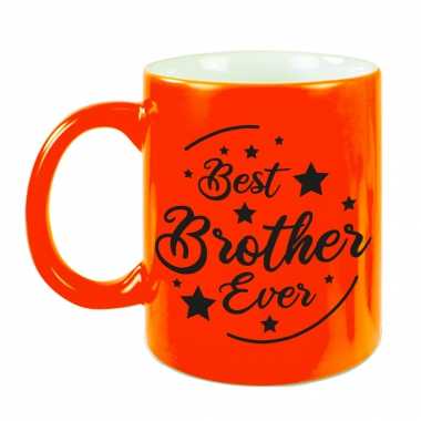 Best brother ever cadeau mok / beker neon oranje 330 ml