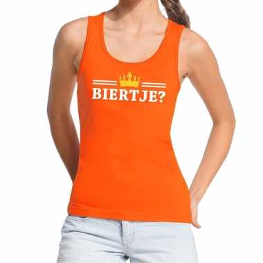 Biertje met kroontje mouwloos shirt / tanktop oranje dames