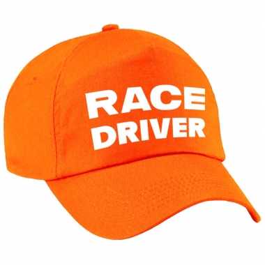 Carnaval verkleed pet / cap race driver/auto coureur oranje voor dames en heren