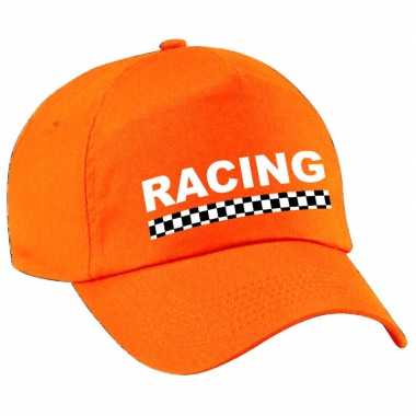 Carnaval verkleed pet / cap racing / finish vlag oranje voor meisjes en jongens