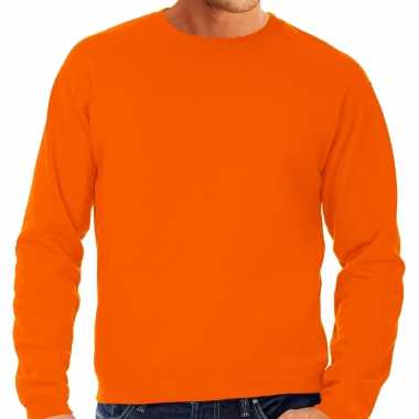 Grote maten sweater / sweatshirt trui oranje met ronde hals voor mannen koningsdag / oranje supporter