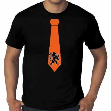 Grote maten zwart fan shirt / kleding holland oranje leeuw stropdas ek/ wk voor heren