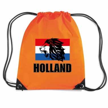 Holland leeuw oranje nylon rugzakje/sporttas - ek/ wk voetbal / koningsdag