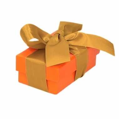 Kado doosjes oranje met gouden strik 8 cm rechthoekig