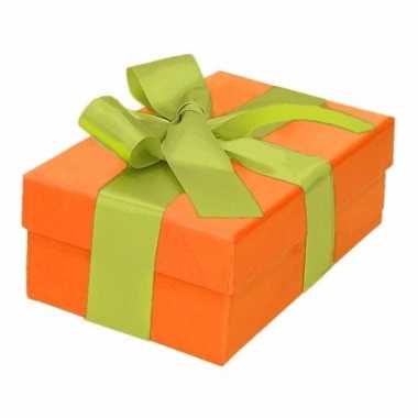 Kado doosjes oranje met lichtgroene strik 13 cm rechthoekig