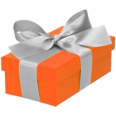 Kado doosjes oranje met zilveren strik 10 cm rechthoekig