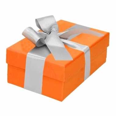Kado doosjes oranje met zilveren strik 13 cm rechthoekig
