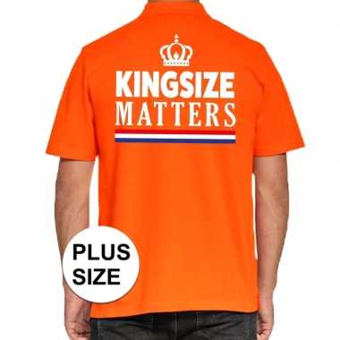 Koningsdag kingsize matters polo t-shirt oranje met kroon voor heren