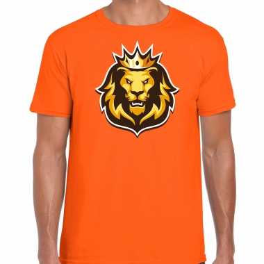 Koningsdag shirt oranje voor heren - oranje fan t-shirt leeuwenkop met kroon