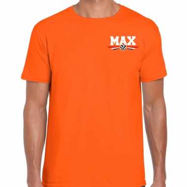 Max autocoureur / autosport supporter met logo op borst t-shirt oranje voor heren