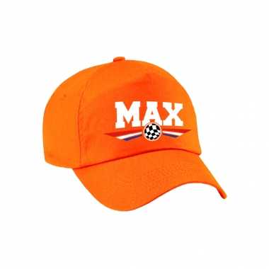 Max supporter pet met finish vlag en nederlandse kleuren oranje voor volwassenen