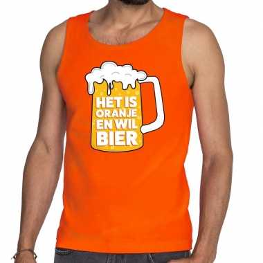Mouwloos shirt oranje met tekst het is oranje en wil bier heren