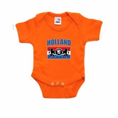 Oranje fan romper / kleding holland met een nederlands wapen koningsdag / ek / wk voor babys