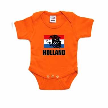 Oranje fan romper / kleding holland met leeuw en vlag koningsdag/ ek/ wk voor babys