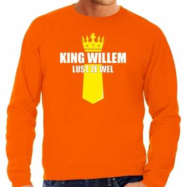 Oranje king willem lust ze wel sweater met kroontje - koningsdag truien voor heren