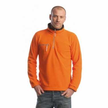 Oranje met zwarte fleece trui met ritskraag voor volwassenen
