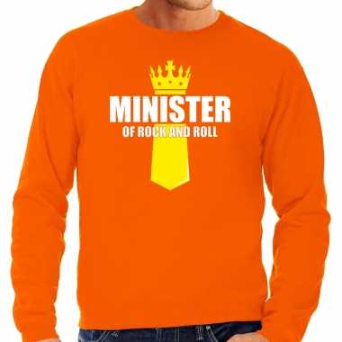 Oranje minister of rock n roll sweater met kroontje - koningsdag truien voor heren