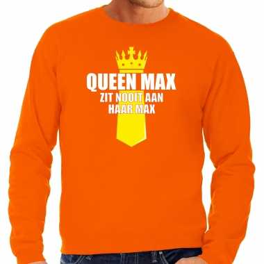 Oranje queen max zit nooit aan haar max sweater met kroontje - koningsdag truien voor heren