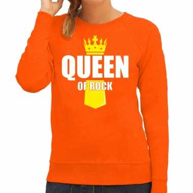 Oranje queen of rock muziek sweater met kroontje - koningsdag truien voor dames