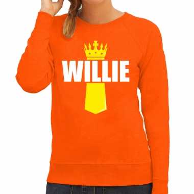 Oranje willie sweater met kroontje - koningsdag truien voor dames