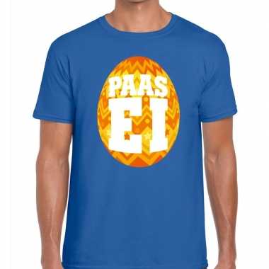 Pasen shirt blauw met oranje paasei voor heren