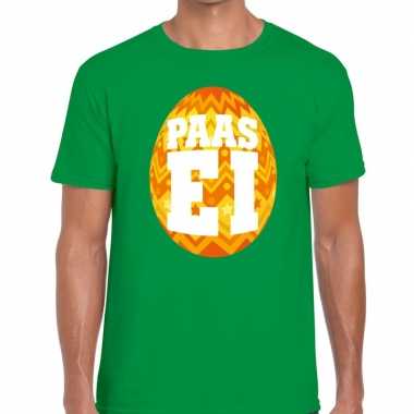 Pasen shirt groen met oranje paasei voor heren