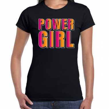 Powergirl t-shirt zwart met roze / oranje tekst voor dames