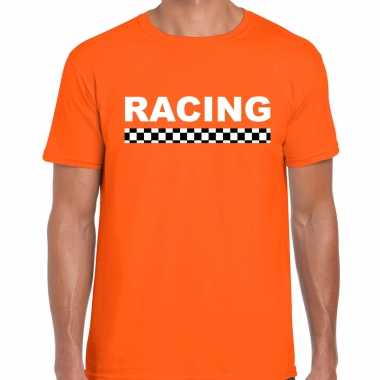 Racing autosport / motorsport supporter t-shirt met finish vlag oranje voor heren