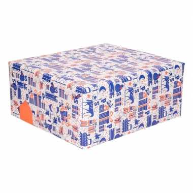 Rol met blauw/wit/oranje sinterklaas inpak papier