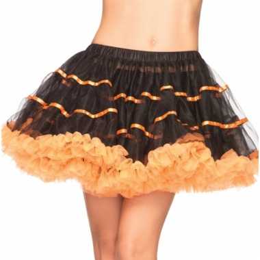 Satin petticoat luxe zwart met oranje