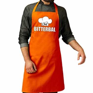 Schort chef bitterbal oranje voor heren - koningsdag/ nederland/ ek/ wk