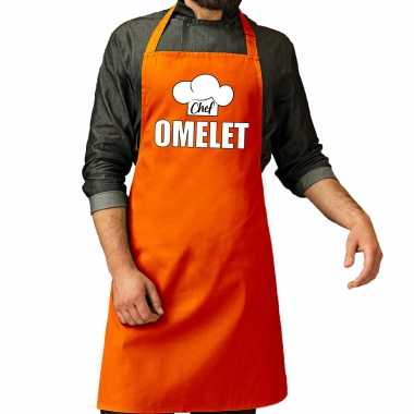 Schort chef omelet oranje voor heren - koningsdag/ nederland/ ek/ wk
