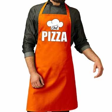 Schort chef pizza oranje voor heren - koningsdag/ nederland/ ek/ wk