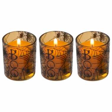 Set van 6x stuks oranje halloween versiering kaarsje in glas 6 cm